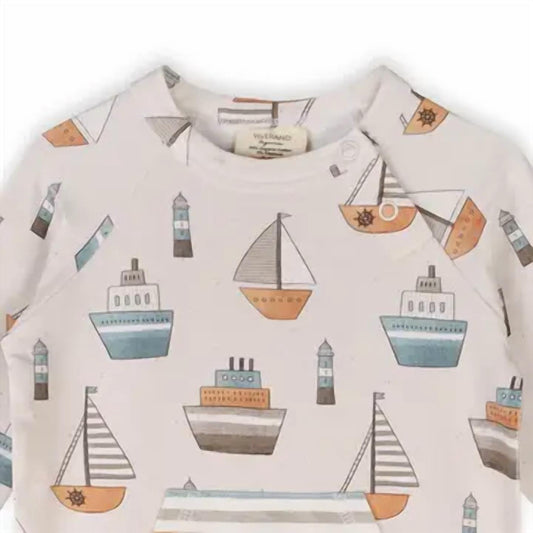 Viverano Organics - Boys Boats Kangaroo Pocket Baby Jumpsuit