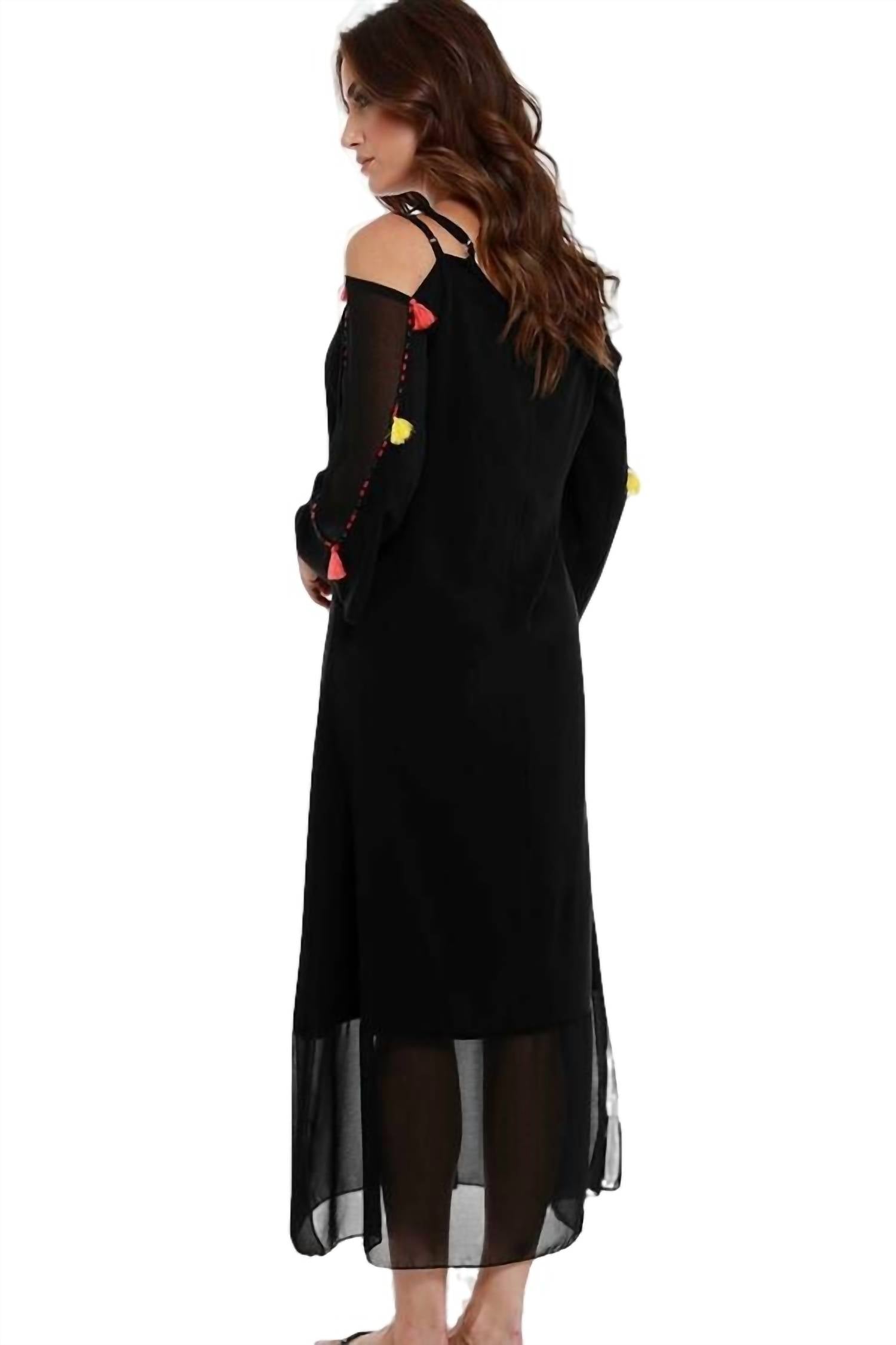 Angel - Tassel Beaded Cold Shoulder Maxi Dress