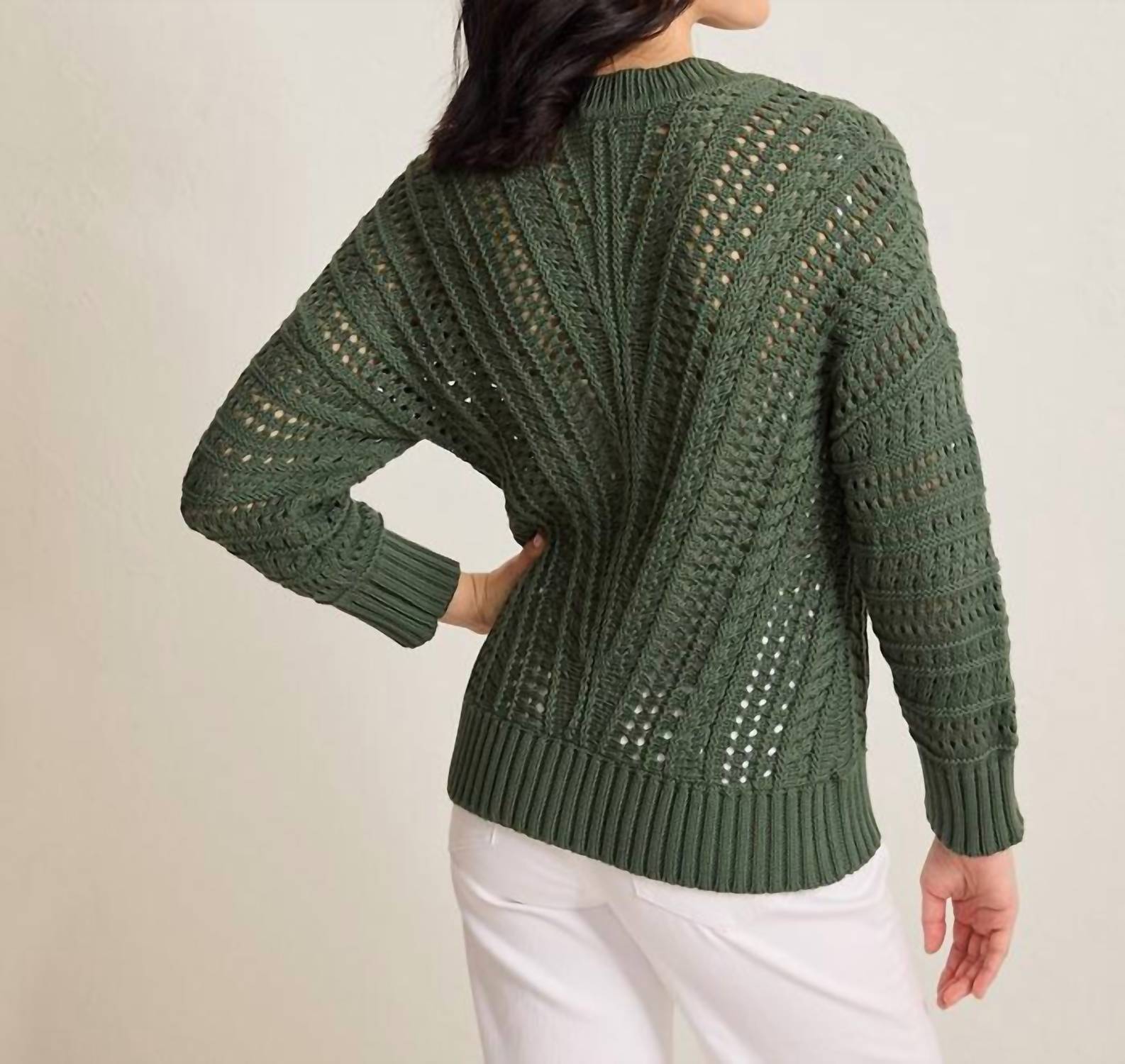 Tommy Bahama - Beachy Cotton Open-stitch V-neck Sweater
