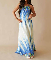 Kld. Signature - Satin Border Print Halter Maxi Dress