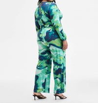 Nina Parker Long-sleeve Ring-detail Jumpsuit - Plus Size in neon marble - women's pants - view 5