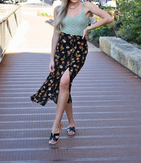 By Together - Floral Print Straight-line Midi Skirt