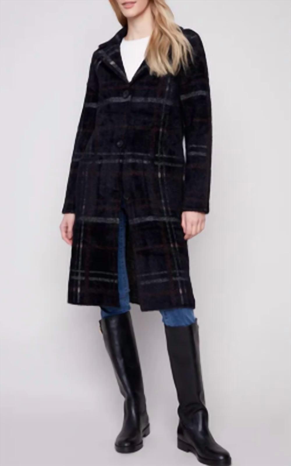 Charlie B - Long Plaid Knit Coatigan