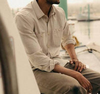 Taylor Stitch Men's Foundry Shirt in natural chambray - men's long sleeve top - detail view