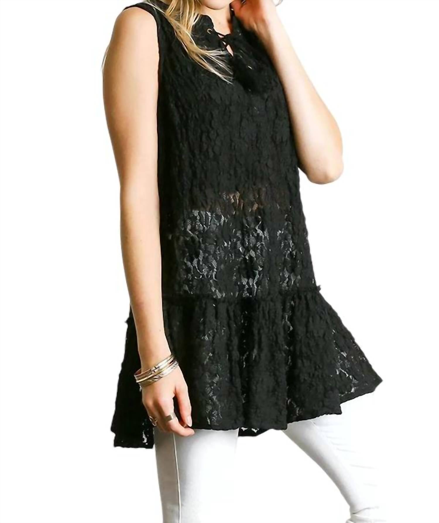 Umgee - Lace Up Sleeveless Lace Tunic