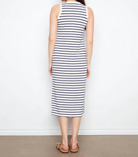 CHARLIE B Scuba Sleeveless Striped Yarn Dye Dress in denim - women's dress - detail view