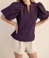 Glam - Kinsley V-neck Puff Sleeve Blouse