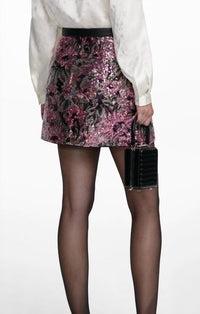 Self-Portrait - Floral Sequin Mini Skirt