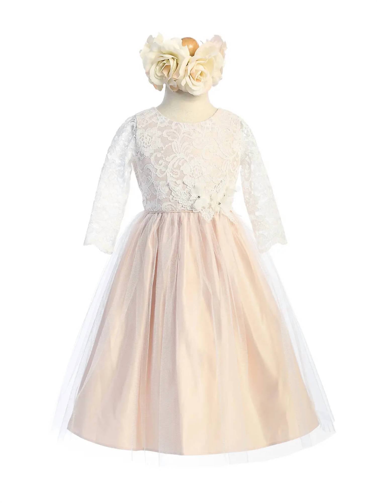 Sweet Kids - Floral Lace Three Quarter Sleeve Dress