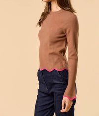 Lalavon - Play Date Scallop Edge Sleeve Sweater Top