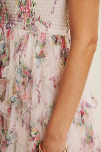 In February - Textured Floral Smocked Midi Dress