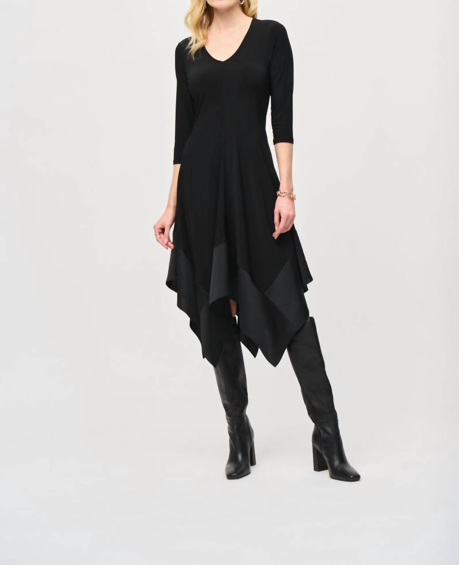 Joseph Ribkoff - 3/4 Sleeve Asymmetric Midi Fit And Flare Dress