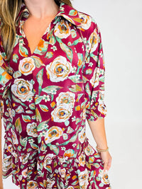 Umgee - Floral Drop Waist Shirt Dress