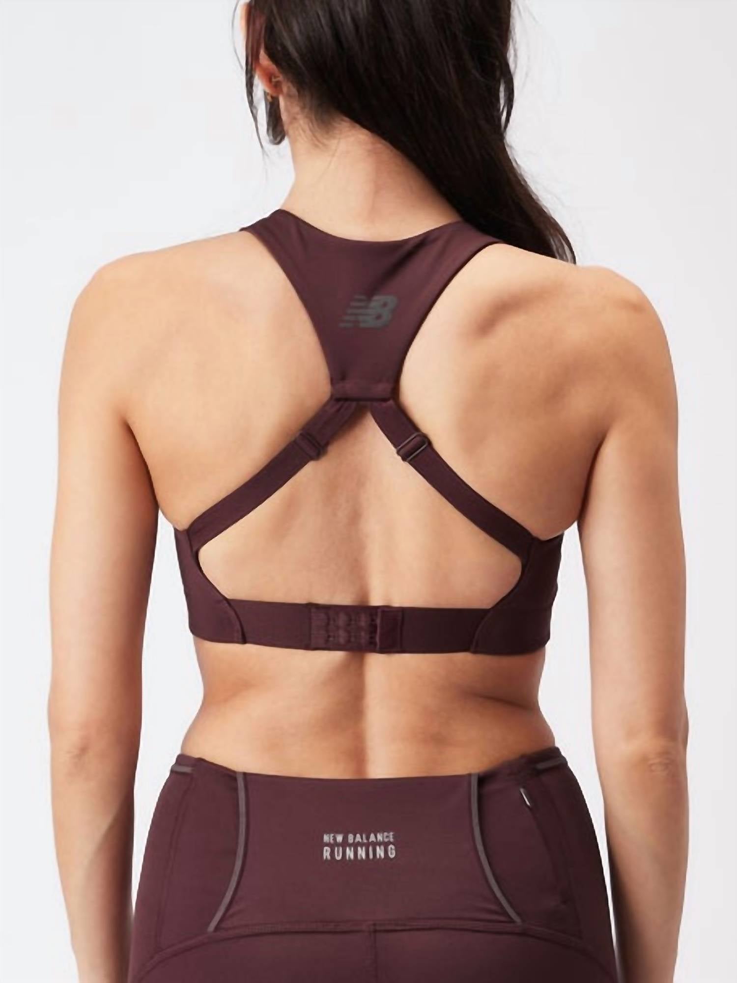 New Balance Women's Power X Bra in burgundy - women's intimate - detail view