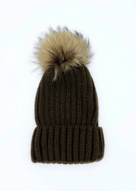 Morris Kaye - Women's Knit Beanie With Fox Pom Pom