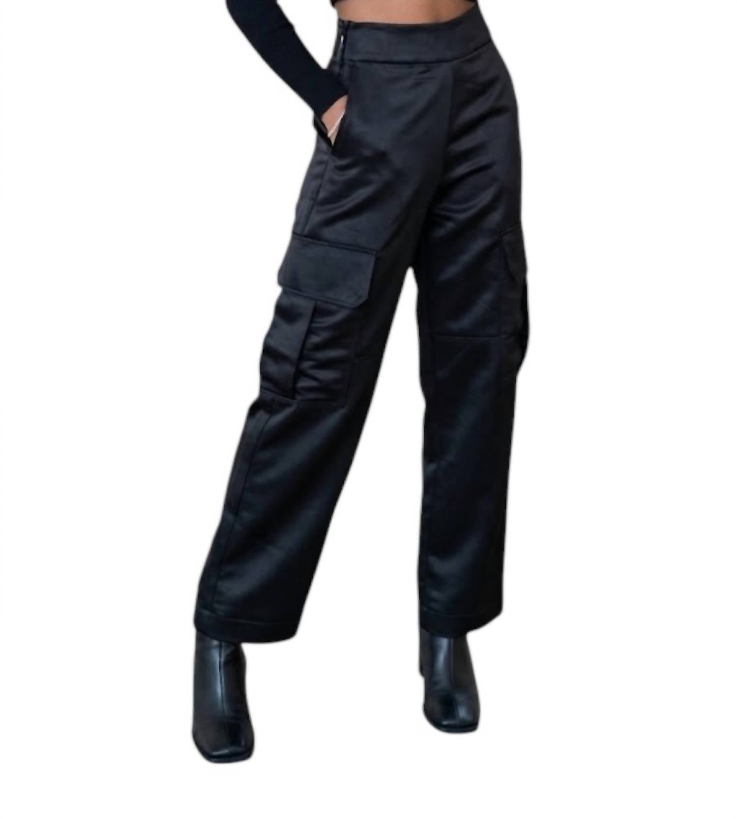 2.7 AUGUST APPAREL Satin Cargo Pants in black - women's pants