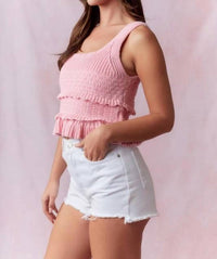 Peach Love - Ruffle Detail Heavy Crochet Tank Top