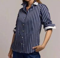 Hinson Wu Margot Long Sleeve Blouse in stripe french grey midnight - women's shirt - view 4