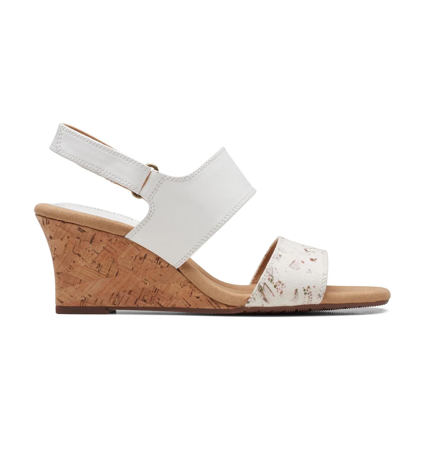 Clarks Women's Kyarra Faye Wedge Sandal in white leather - women's sandal - detail view