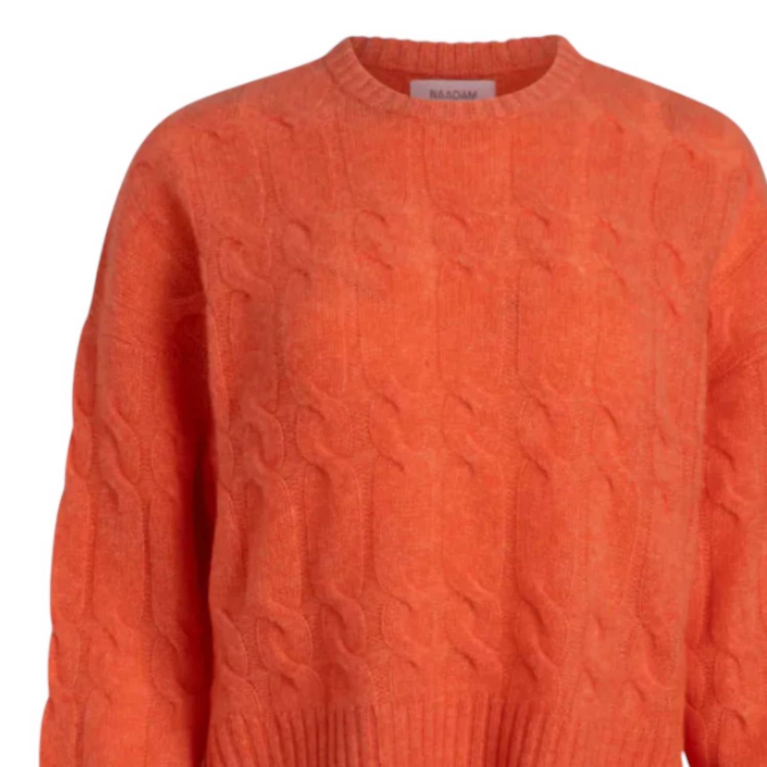 NAADAM Women's Featherweight Cashmere Cable Crew Sweater in nectar - women's sweater - detail view