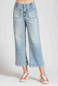APNY Patch Pocket Cropped Wide Leg Jeans in light indigo - women's jeans