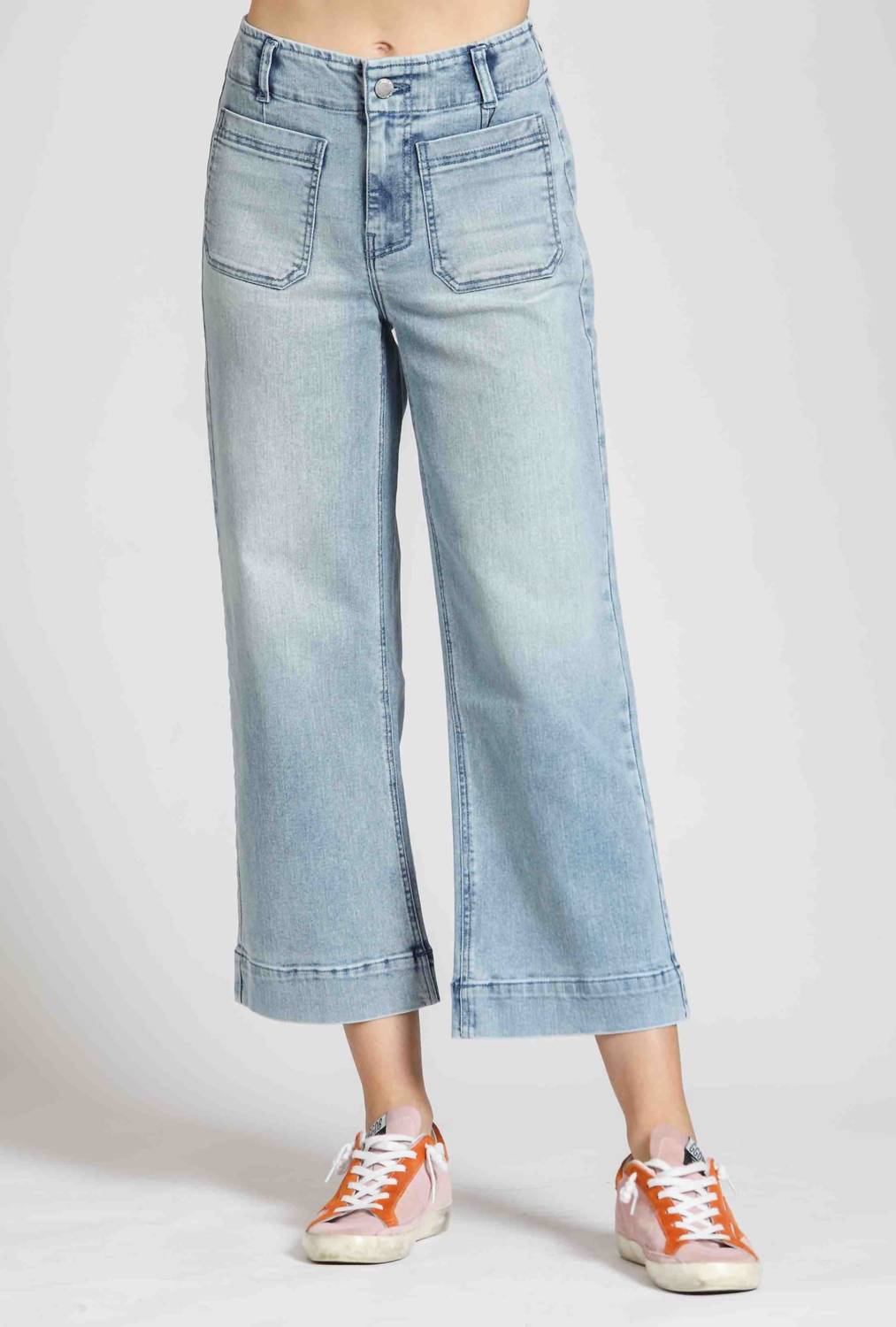 APNY Patch Pocket Cropped Wide Leg Jeans in light indigo - women's jeans