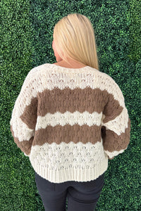 WISHLIST Textured Striped Sweater Cardigan in cream choco - women's cardigan - detail view