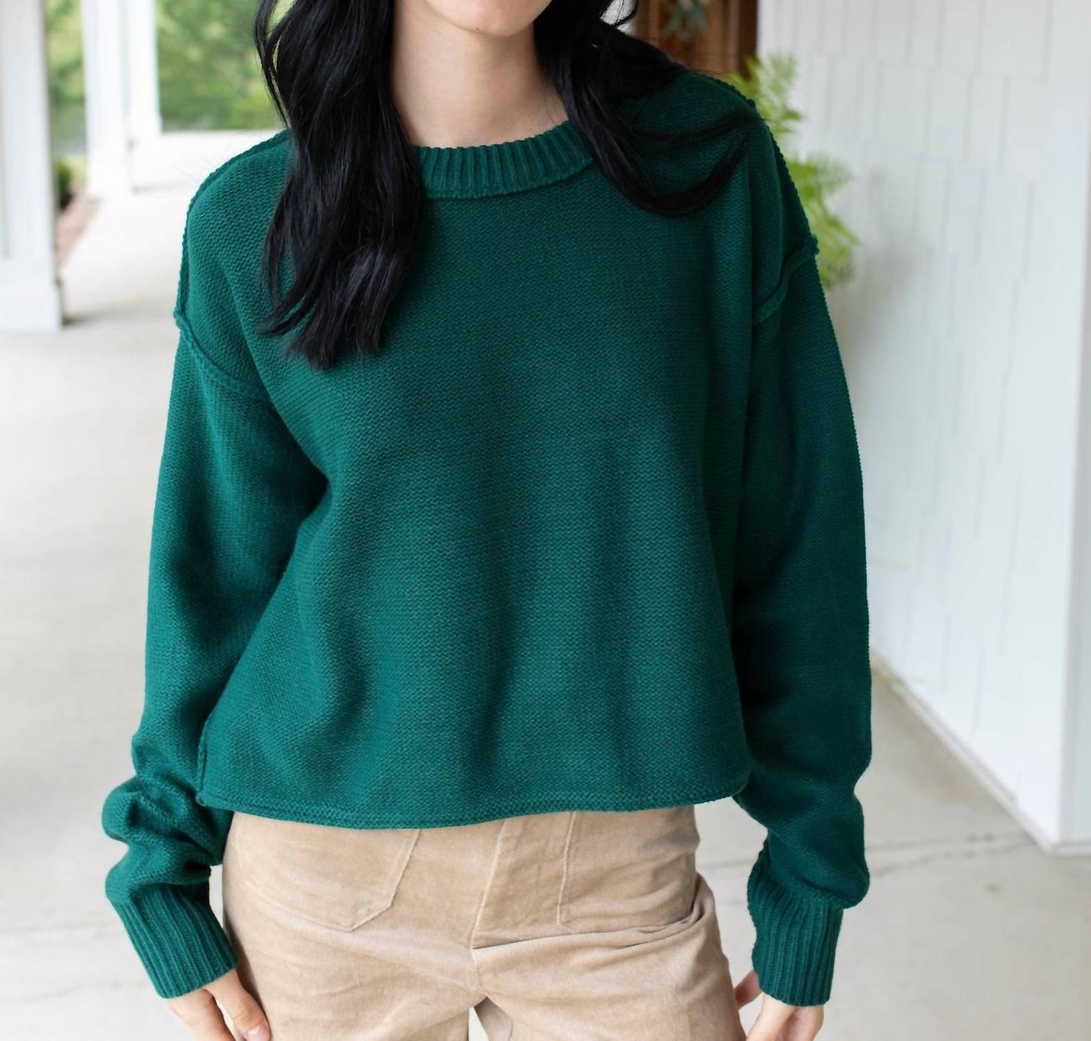 Double Zero Elegant Crewneck Sweater in emerald green - women's sweater