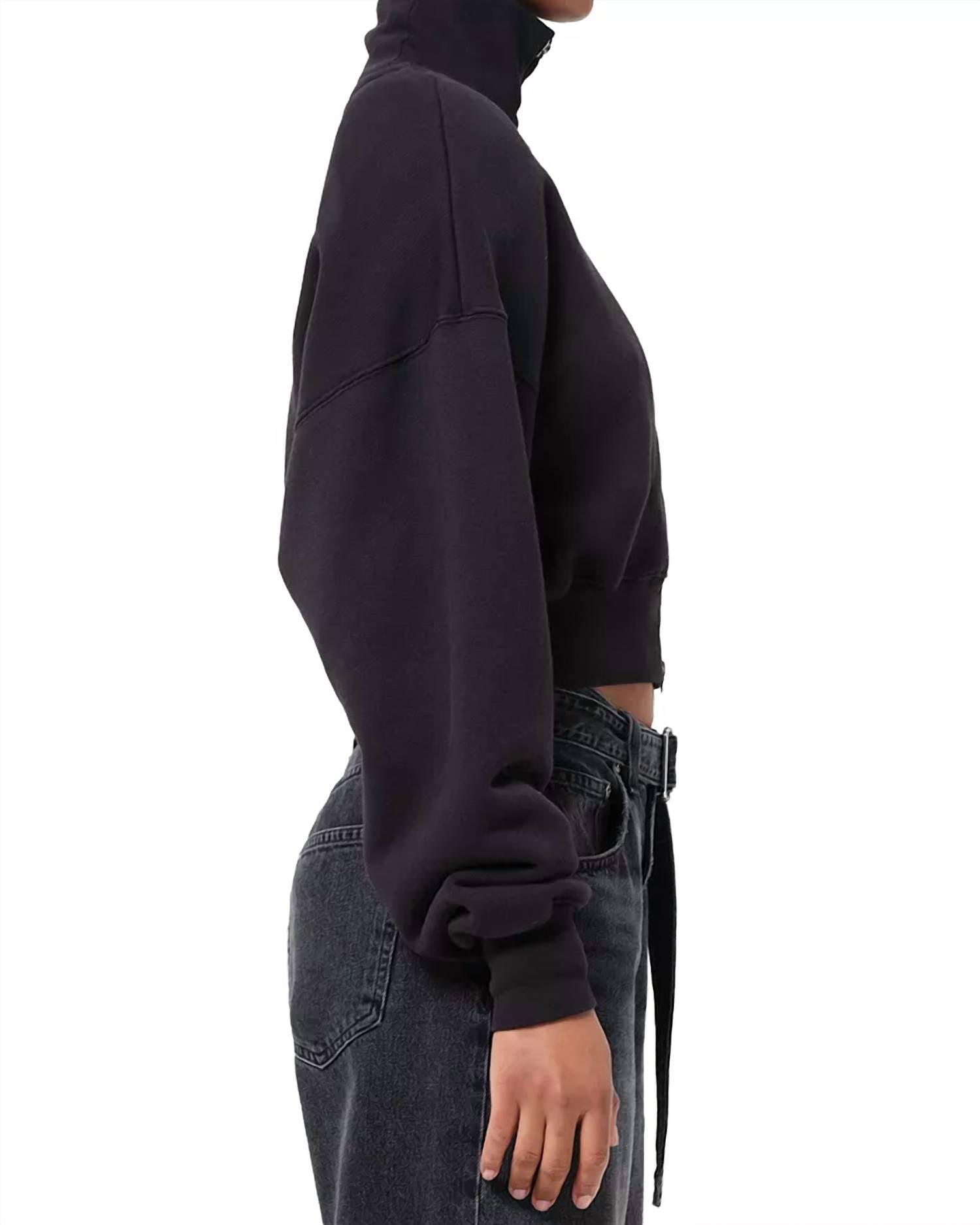 AGOLDE Darby Funnel Neck Zip Front Sweatshirt in navy - women's top - detail view