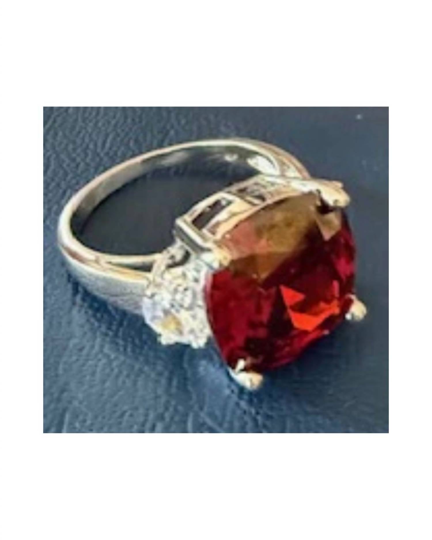 P & K Jewelry Women's Sterling Stone Cubic Zirconia Ring in silver red - women's jewelry - detail view