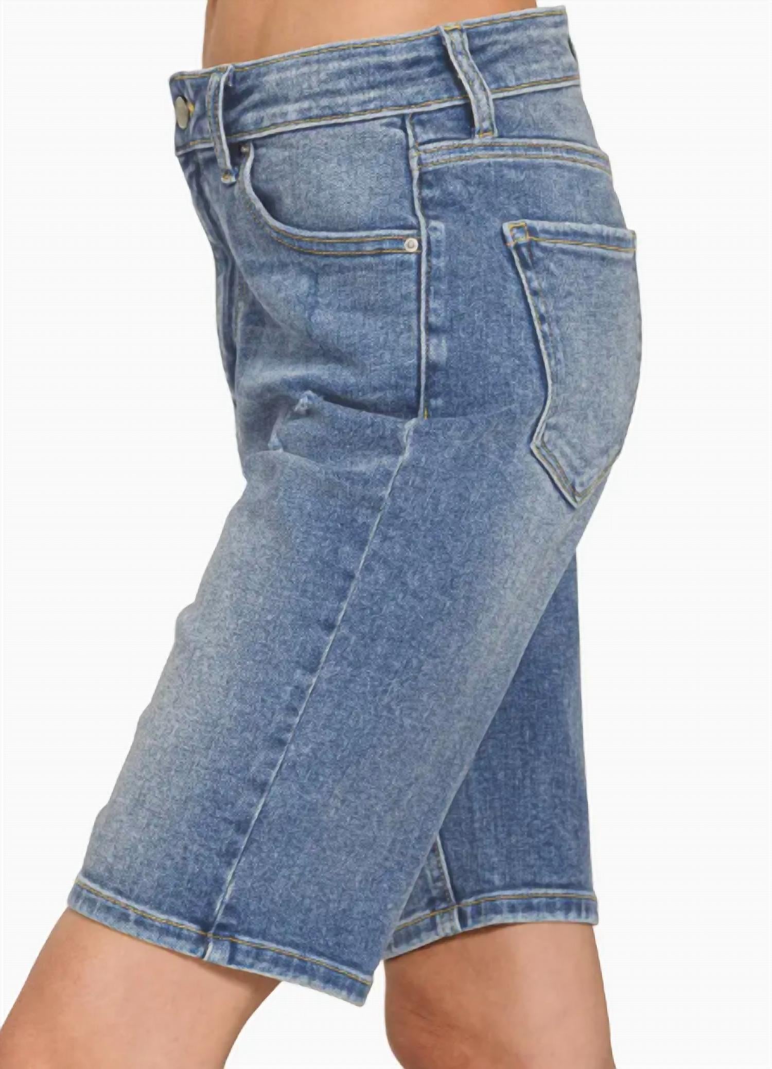 Zenana - High-rise Distressed Bermuda Denim Shorts