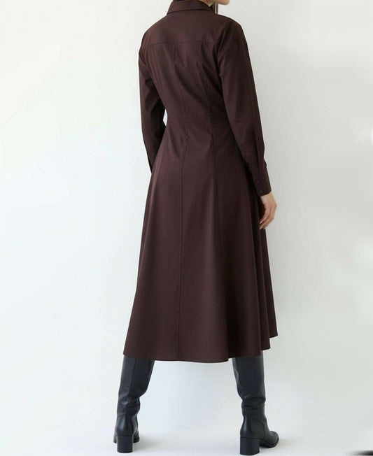Exquise - Long Sleeves Slim Fit Midi Dress With Shirt Collar