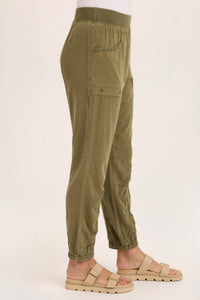 XCVI Squire Twill Banded Hem Casual Pants in kombu pigment - women's pants - detail view
