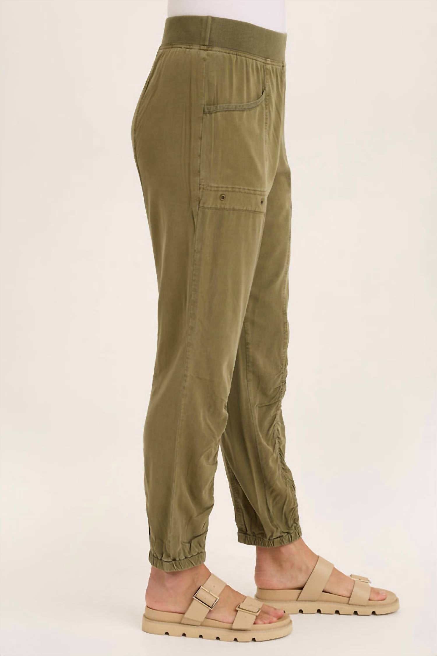 XCVI Squire Twill Banded Hem Casual Pants in kombu pigment - women's pants - detail view