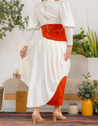 Karen T Design Two-tone Long Sleeve Maxi Dress in brown - women's dress - detail view