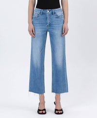Flying Monkey - Lainey High Rise Raw Hem Crop Slim Wide Jeans