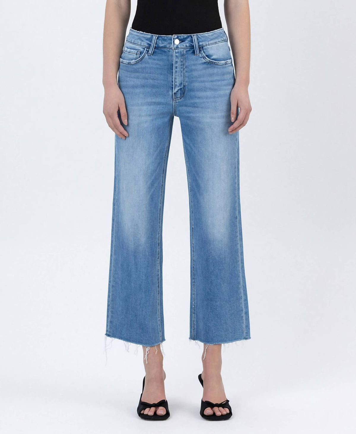 Flying Monkey - Lainey High Rise Raw Hem Crop Slim Wide Jeans