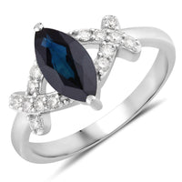 Diana M Jewels Women's Marquise Natural Blue Sapphire Fashion Ring (1.50 Ct) - Petite With Diamond Accents in 14k white gold - women's jewelry