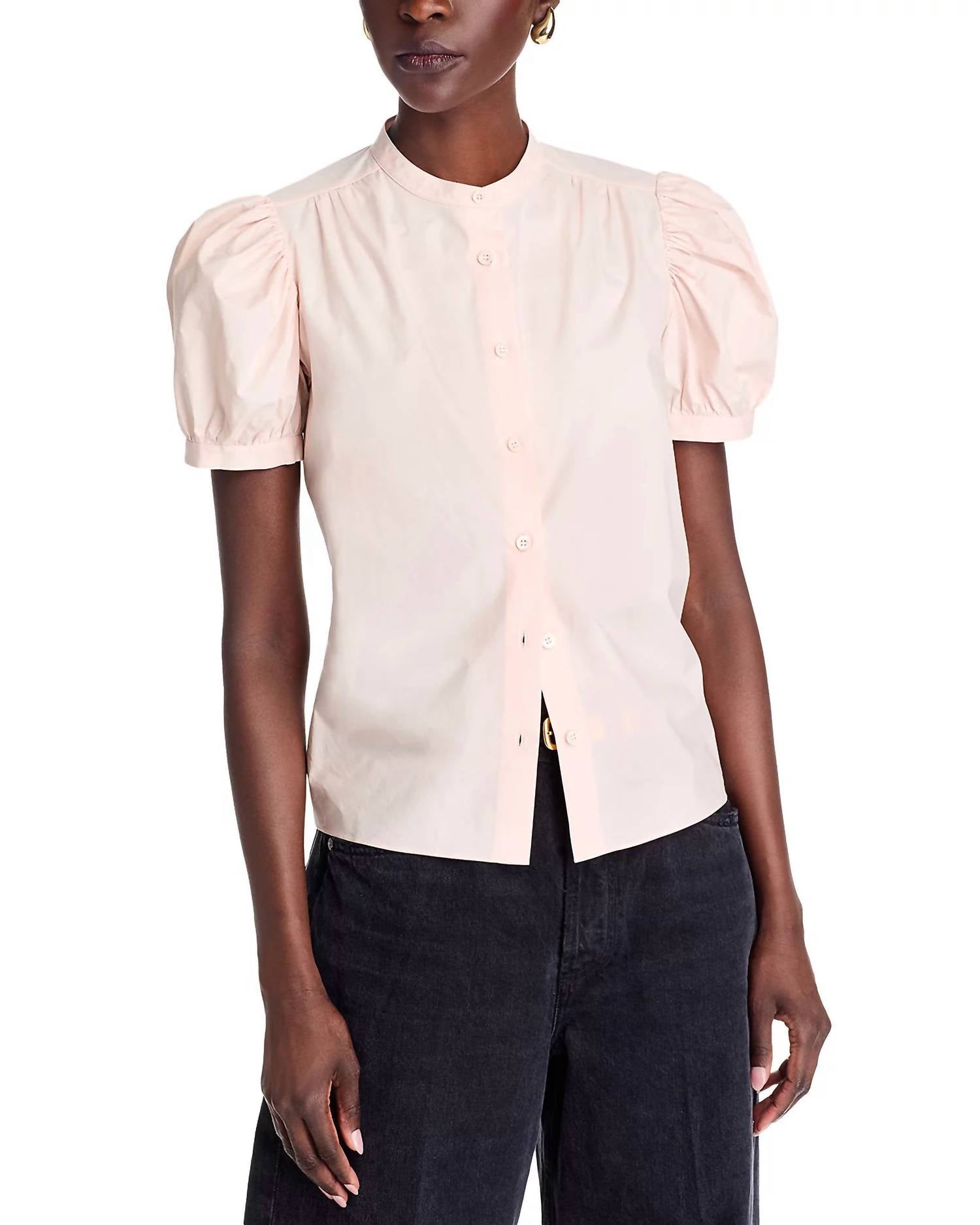 Frame - Gathered Short Sleeve Button Front Top