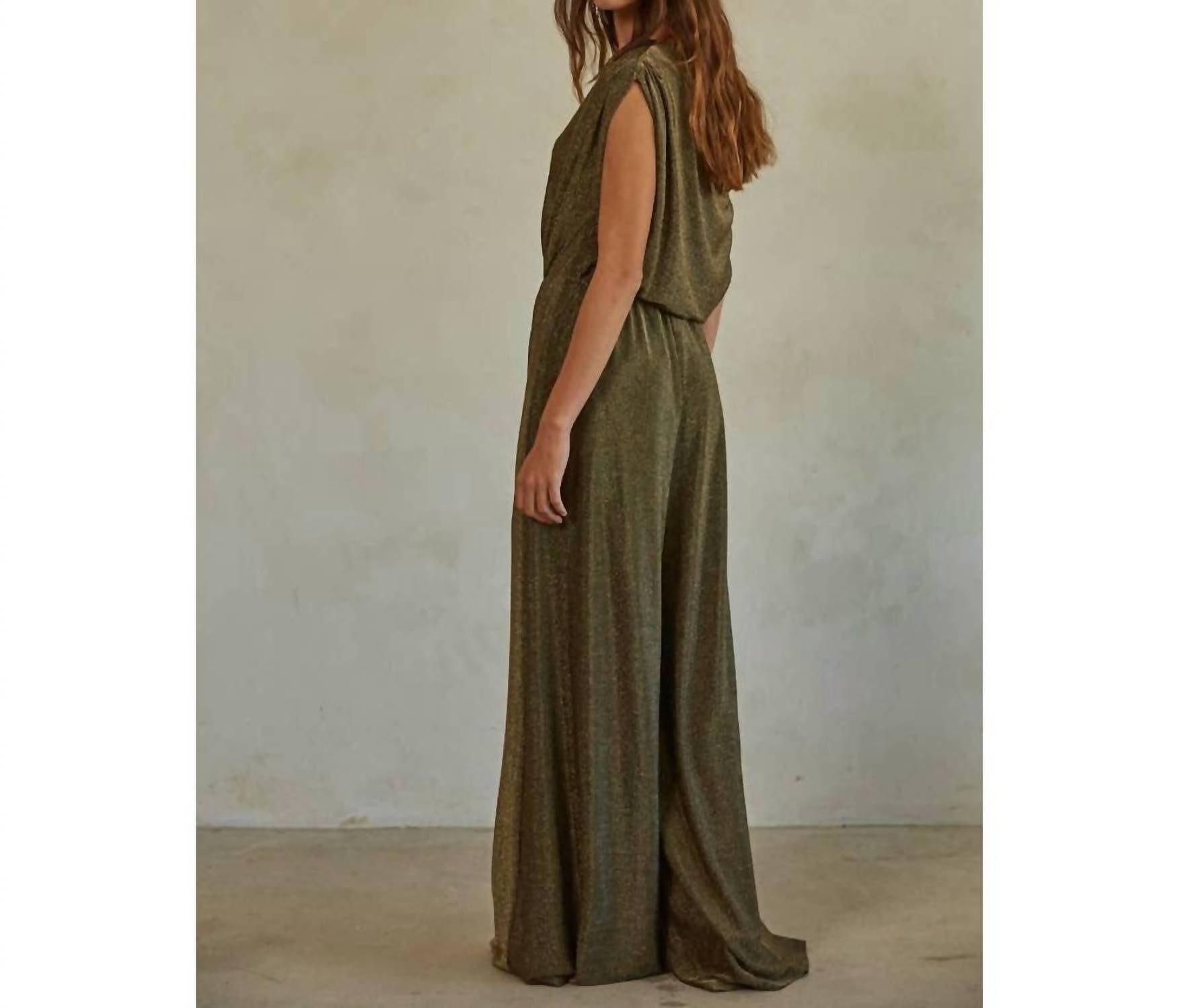 By Together Gwen Metallic Jumpsuit in gold black - women's pants - detail view