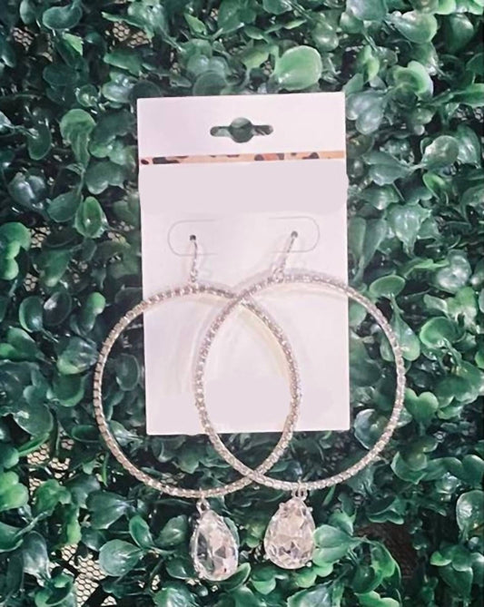 Bosuk - Hoop Earrings With Clear Teardrop Crystal