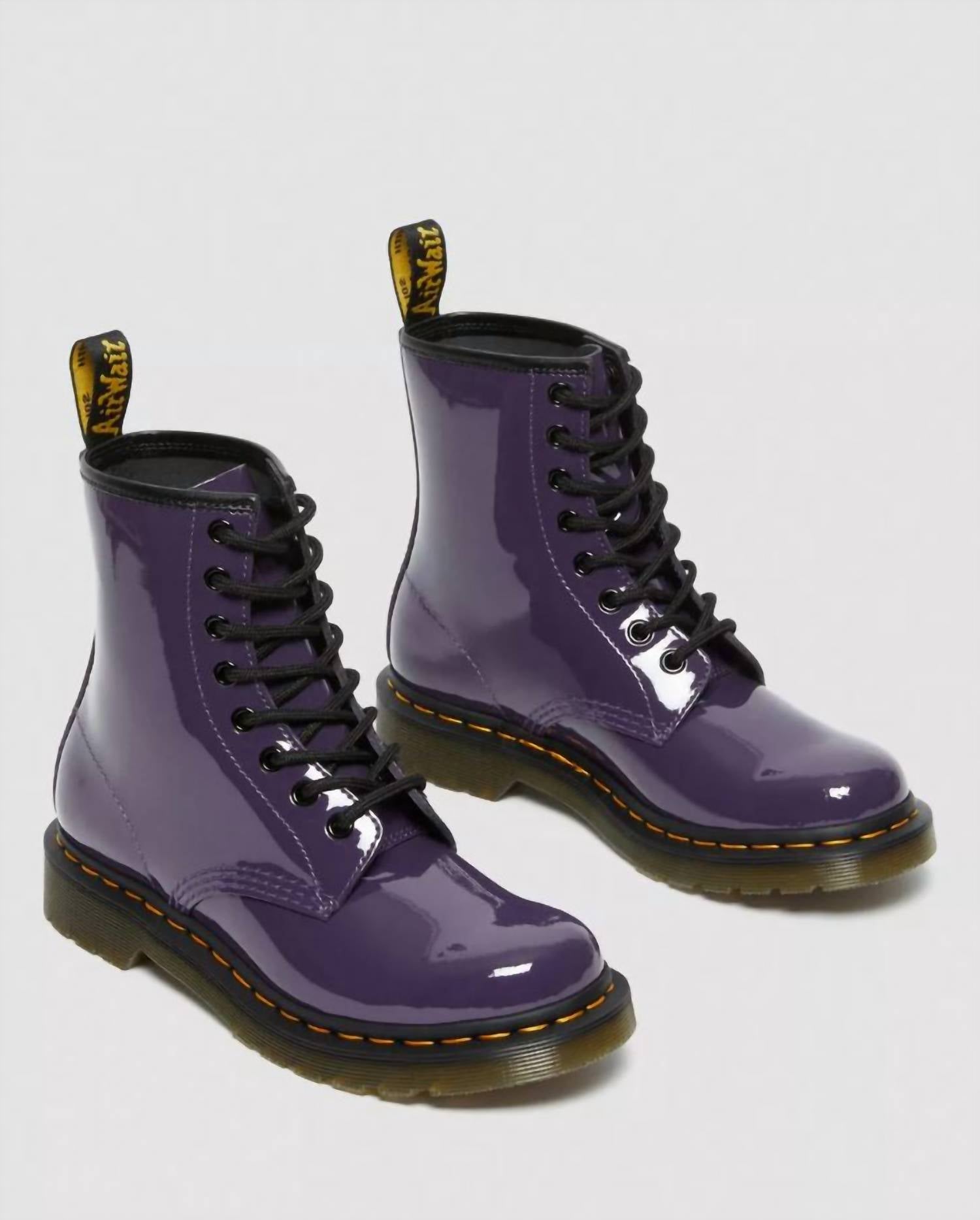 Dr. Martens Women's 1460 Patent Leather Lace Up Boots in blackcurrant - women's shoe