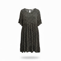 CHRIS & CAROL Ditsy Floral Print Mini Dress With Ruffle Sleeve in black - women's dress - detail view
