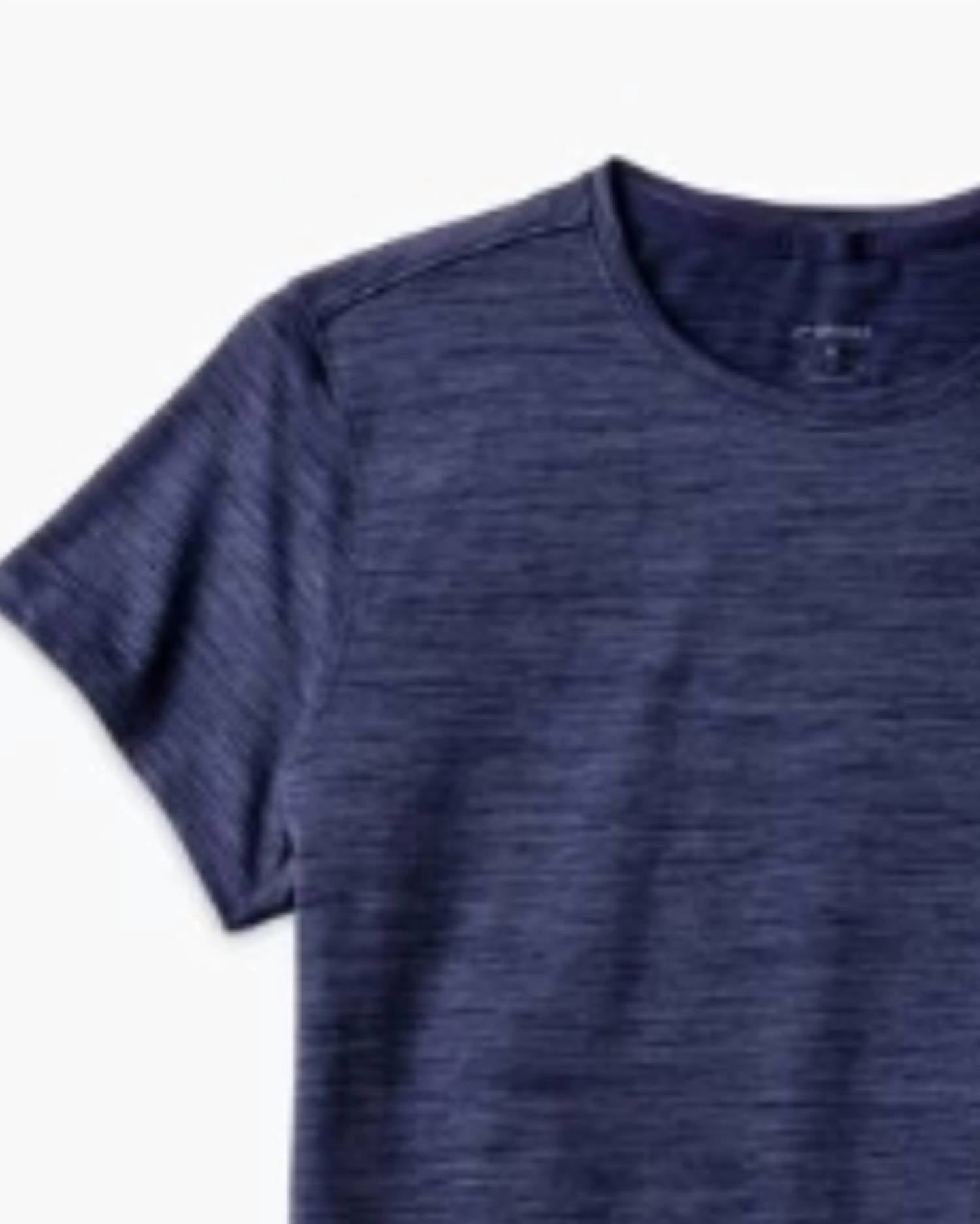BROOKS Women's Luxe Short Sleeve Top in heather midnight - women's t-shirt - detail view
