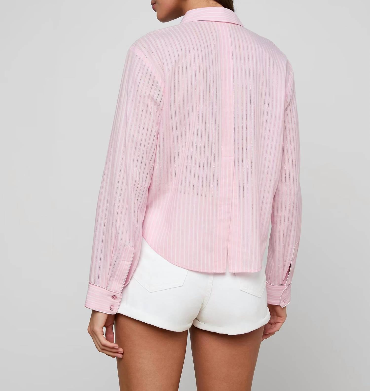 L'Agence Stripe Cosette Crop Shirt in pink - women's shirt - view 5