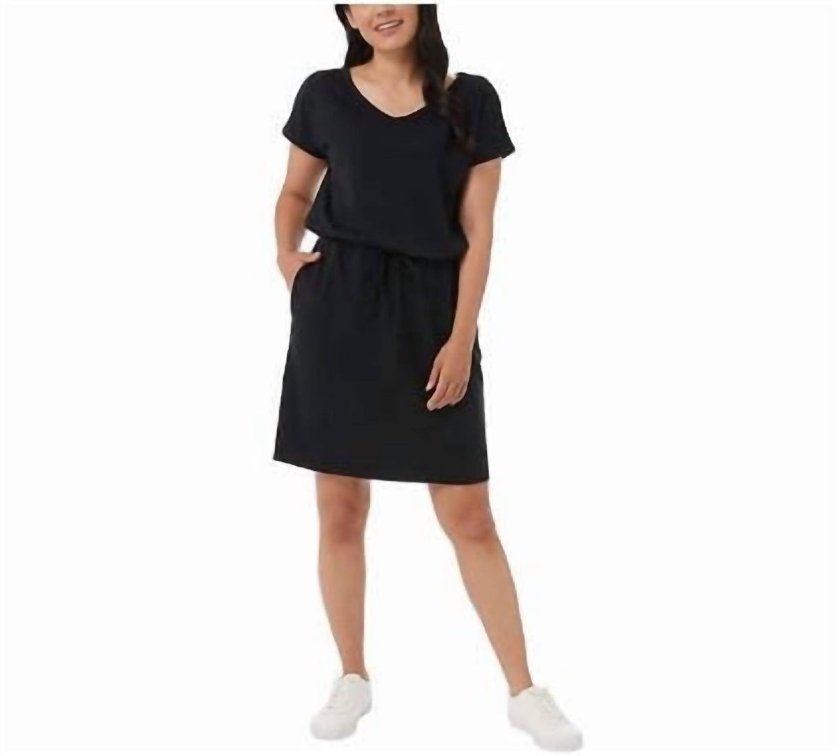 32 Degrees - Side Pockets Drop Shoulder Stretch Comfort V-Neck Soft Lux Dress
