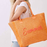 3Am By H&D Accessories - Women's Woven Straw Fringe With Summer Embroidery Tote Bag