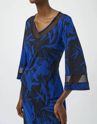 Joseph Ribkoff - Floral Print V-neck 3/4 Sleeve A-line Dress