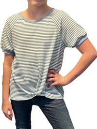 Hayden La - Girl's Textured Striped Rib Tucked Hem Tee