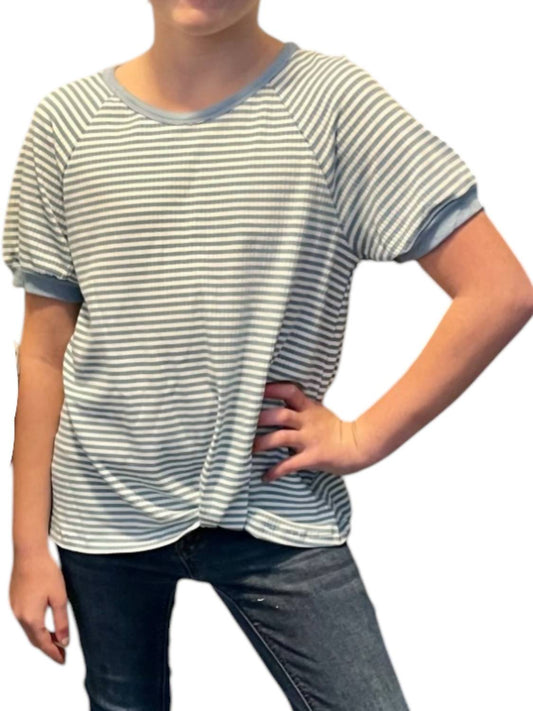 Hayden La - Girl's Textured Striped Rib Tucked Hem Tee